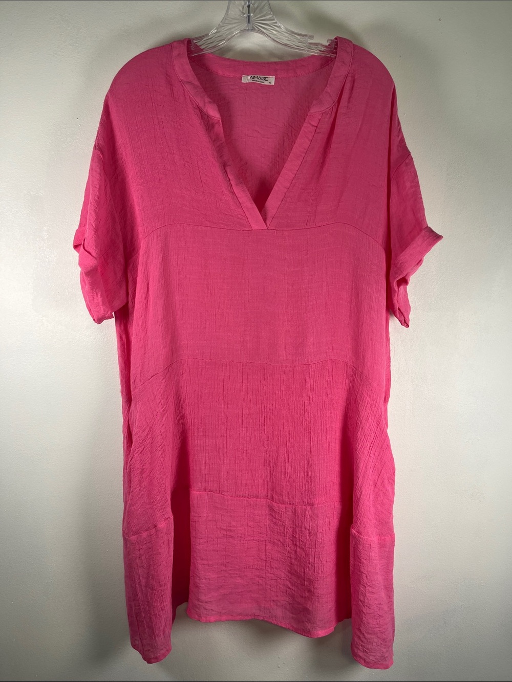 Aimage Bright Pink V-Neck Swimsuit Coverup W/Pockets Sz XL